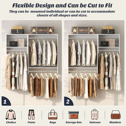 5FT Walk in Wood Clothing Rack with 3 Hanging Rods and 2 Shelves