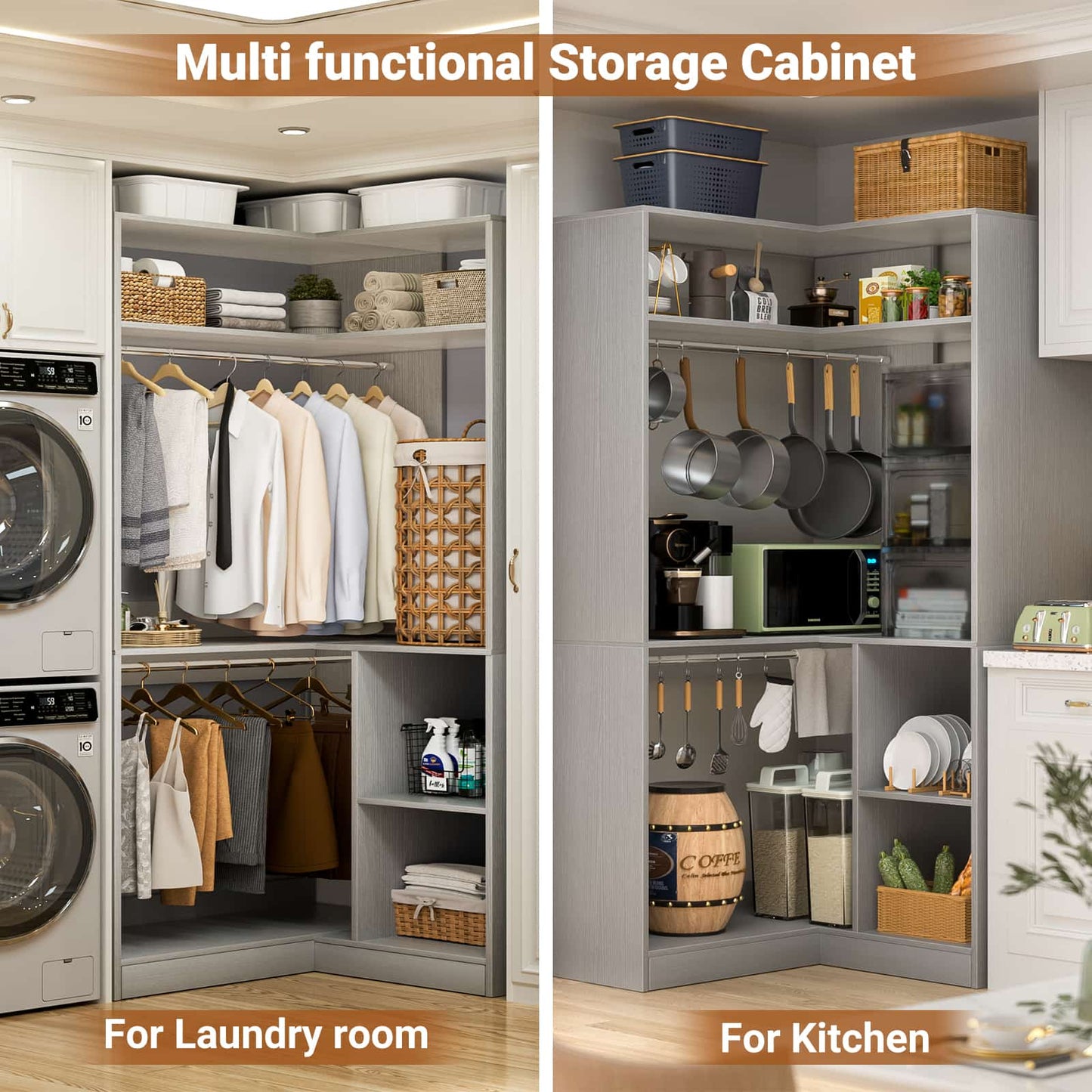 34’’ Corner Closet System with Shelves and Hanging Rods
