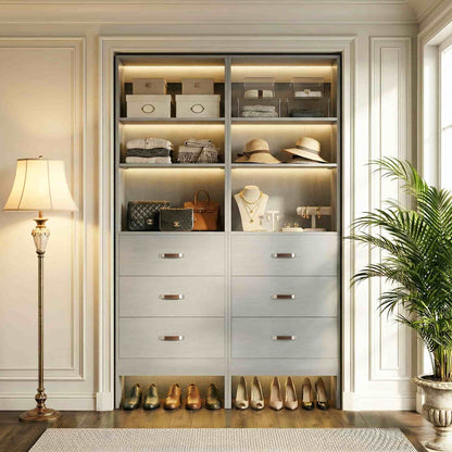 96" Closet System 2-Pack with 6 Hanging Rods & 6 Wooden Drawers - Adjustable Width (5-8FT Each)