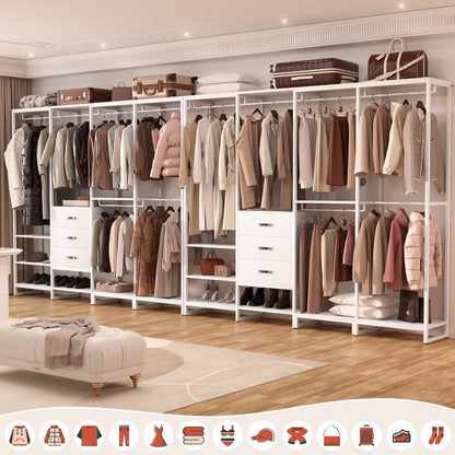 Closet System Organizer Walk-in Closet for Bedroom with 3 Wood Drawers