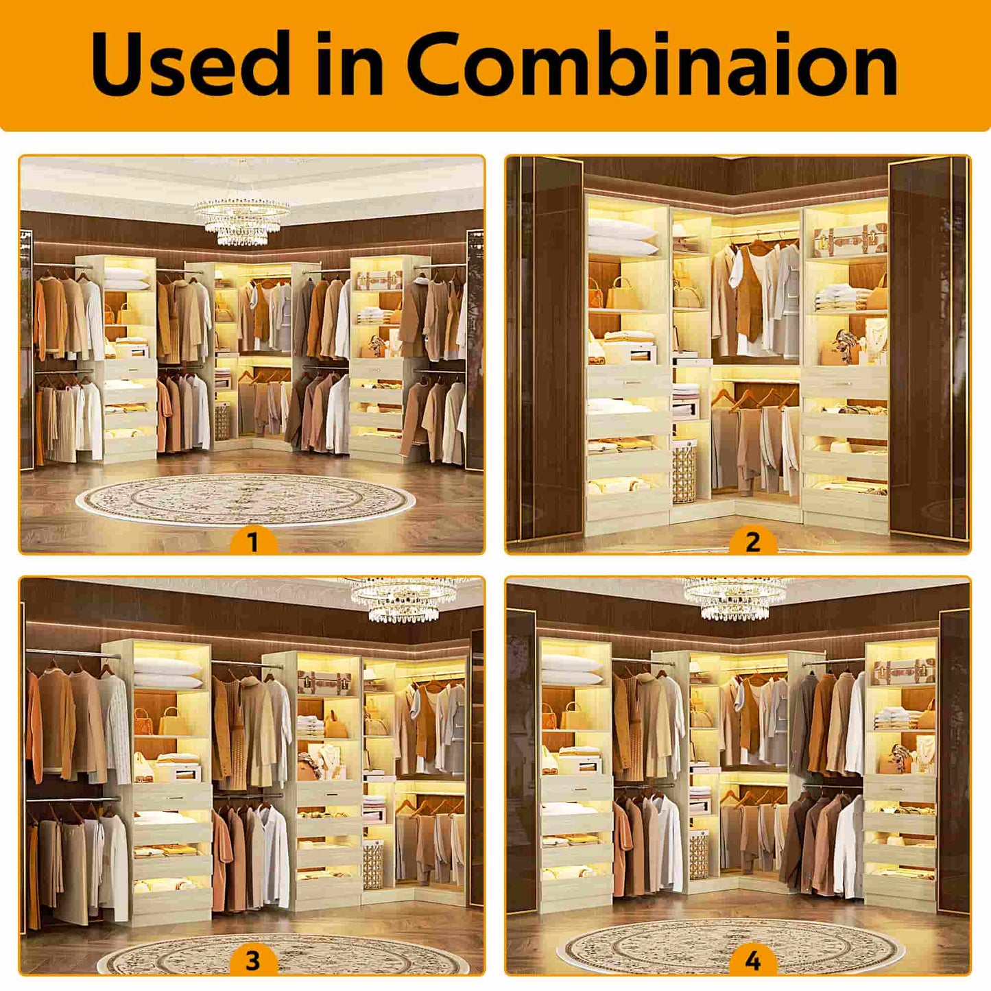 3-Piece Freestanding Wardrobe,79"-267" Adjustable Closet System with Drawers & Shelves for Bedroom/Closet Storage