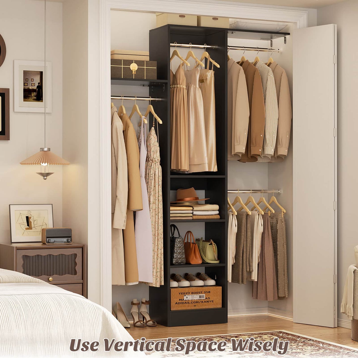 4FT Small Closet System with 4 Closet Rods & 3 Shelves