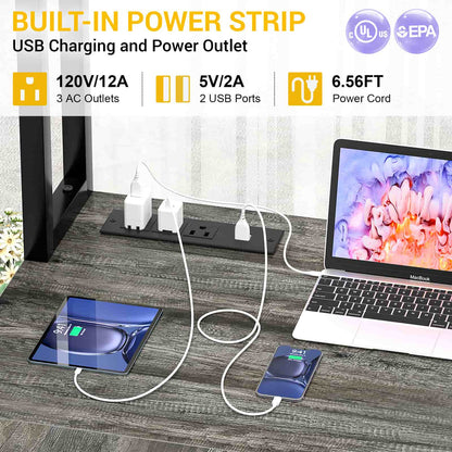 L Shaped Desk with Power Outlet and LED lights