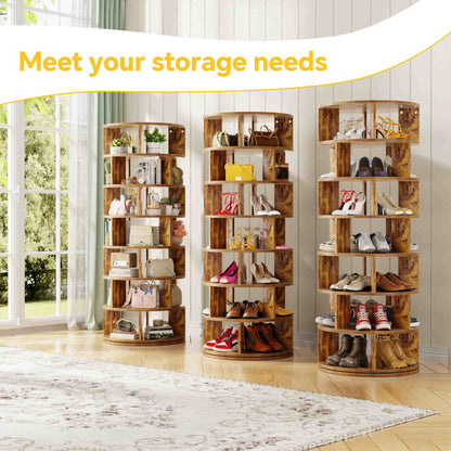 7-Tier Spinning Shoe Rack Tower, 360 Revolving wooden Shoe Rack, 60'' for shoes ,bags, Display Lazy Susan ,Storage Carousel