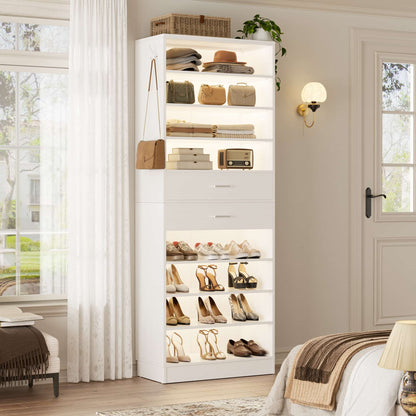 10-Tier Shoe Cabinet with 2 Drawers, 65cm Width Freestanding Closet Organizer