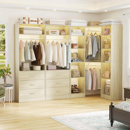 87.2" Freestanding Closet Organizer System - Modular L-Shaped Design,Reversible, 6 Drawers & 4 Hanging Rods, 2000+ LBS Capacity,3 Sets