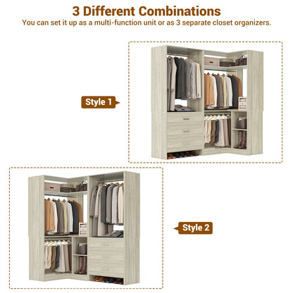 Closet System with 3 Drawers, 2 Hanging Rods & Corner Tower