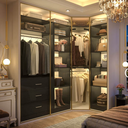 63.2" L X 39.2" W X 80" H Corner Closet System,Freestanding Closet Organizer System With 2 Drawers & 12 Shelves