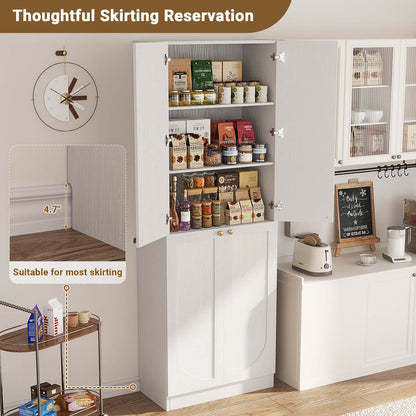 80" Kitchen Pantry, Extra Tall Arch Storage Cabinet with 4 Doors and Adjustable Shelves