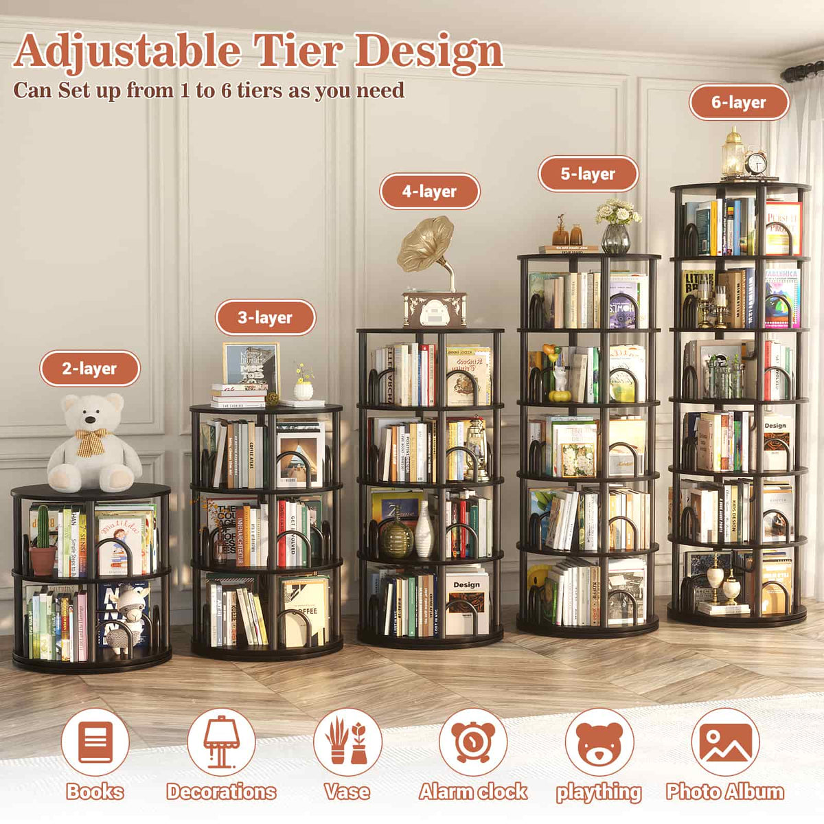 6 Tier Rotating Bookshelf Tower, Revolving Bookcase
