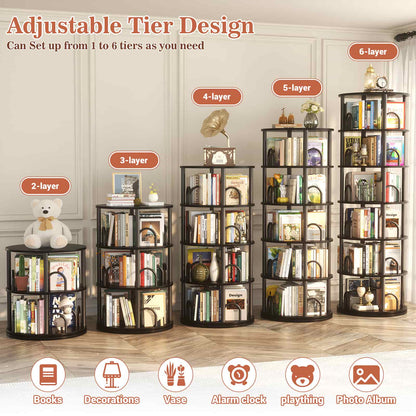 6 Tier Rotating Bookshelf Tower, Revolving Bookcase