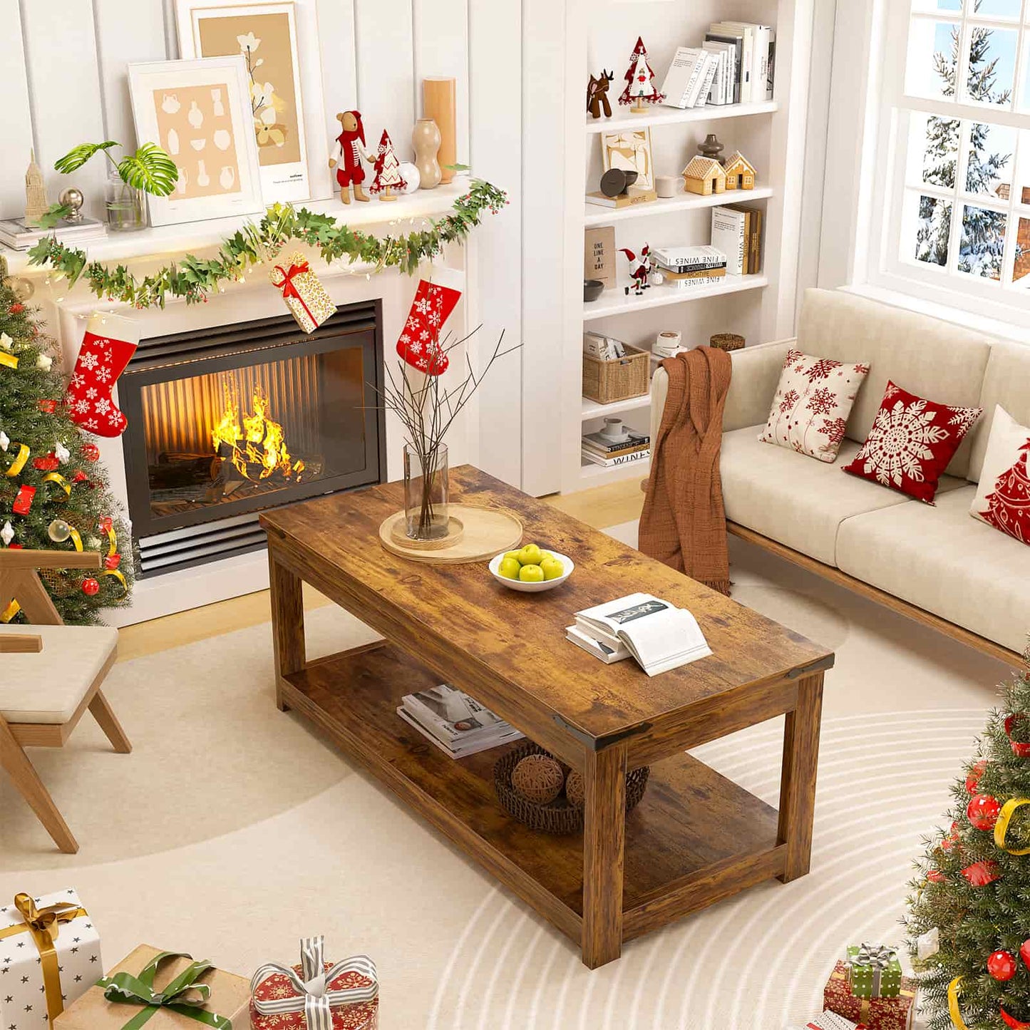 43.3” Rectangular Coffee Table with Storage Shelf