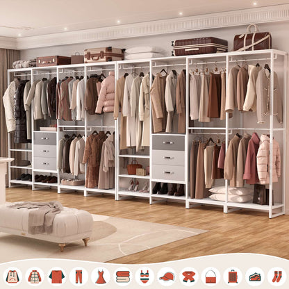 Closet System Organizer Walk-in Closet for Bedroom with 3 Wood Drawers