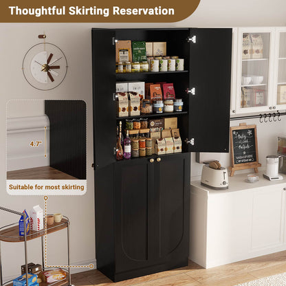 80" Kitchen Pantry, Extra Tall Arch Storage Cabinet with 4 Doors and Adjustable Shelves