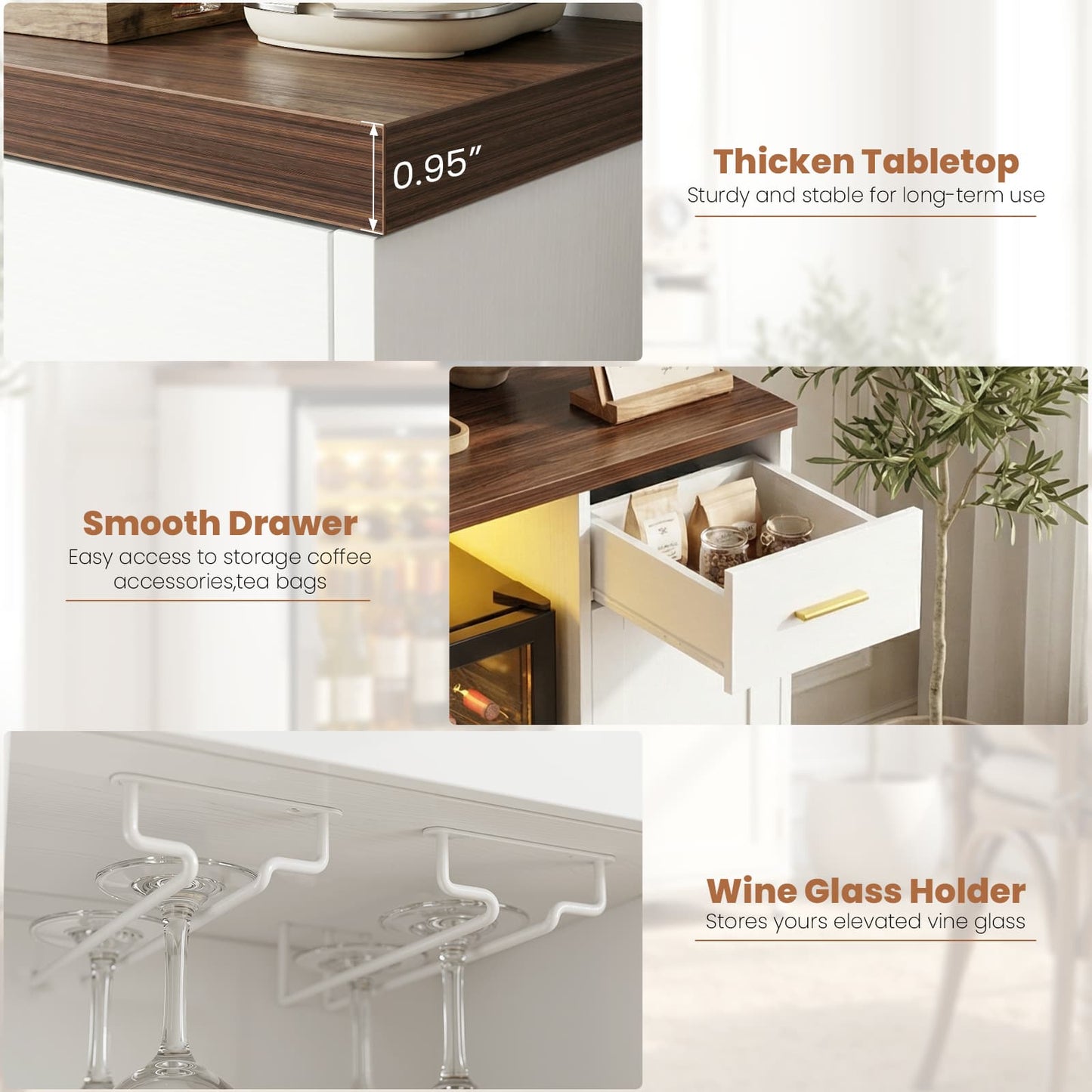 All-in-One Coffee Bar Cabinet with Mini Fridge Space & Power Outlet - Buffet Sideboard for Kitchen & Dining Room