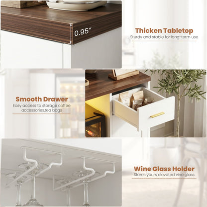 All-in-One Coffee Bar Cabinet with Mini Fridge Space & Power Outlet - Buffet Sideboard for Kitchen & Dining Room