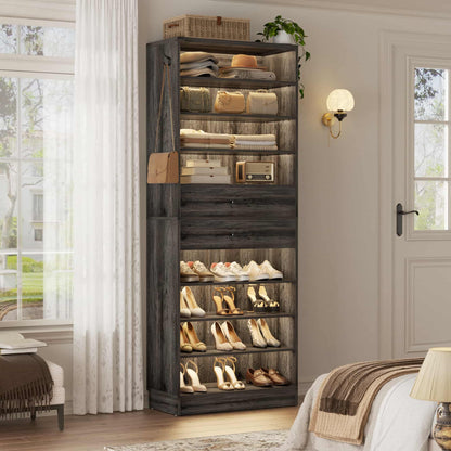 10-Tier Shoe Cabinet with 2 Drawers, 65cm Width Freestanding Closet Organizer