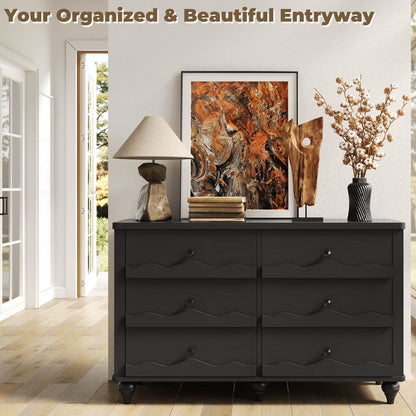 6-Drawer Dresser for Bedroom - 43" Modern Chest of Drawers with Scalloped Front, Storage Organizer