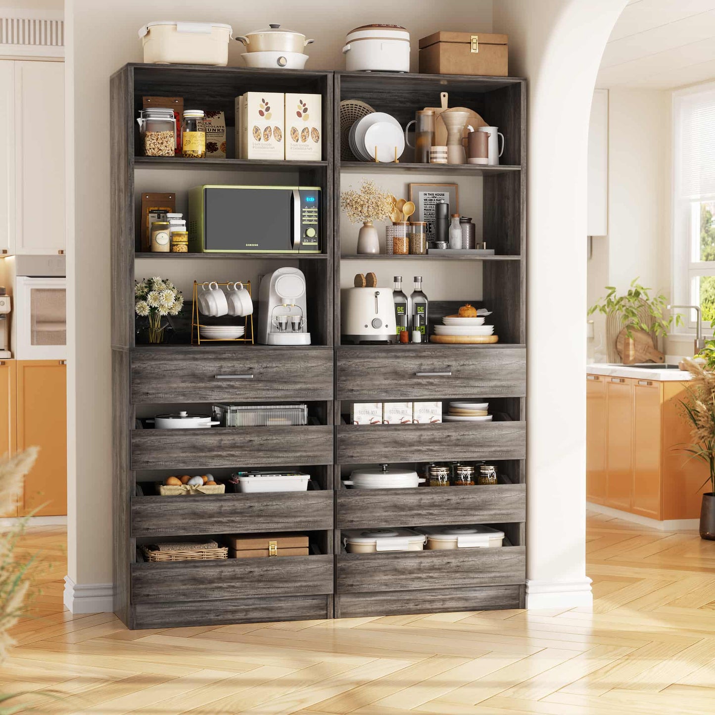 2-Pack Space-Saving Modular Armoire Wardrobe Closet System with 8 Drawers & Adjustable Shelves