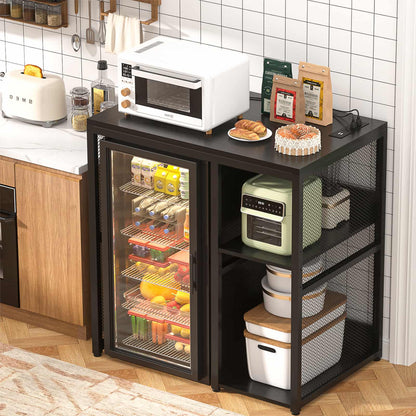 Mini Fridge Cabinet with Power Outlet, Coffee Bar Cabinet with Mini Fridge Space