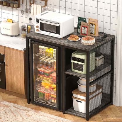 Mini Fridge Cabinet with Power Outlet, Coffee Bar Cabinet with Mini Fridge Space