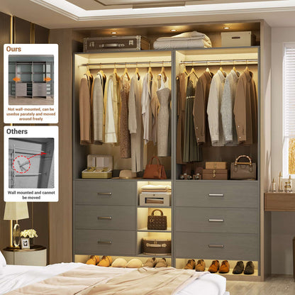 Closet System with 6 Drawers, 4.5ft Wood Closet Organizer System