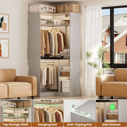 34’’ Corner Closet System with Shelves and Hanging Rods