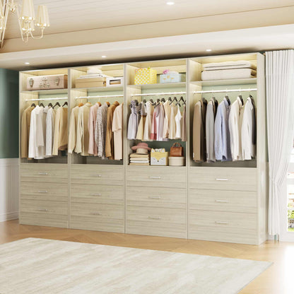 8FT (96 Inch) Closet Organizer System,Set of 4 - 12 Wood Drawers, 4 Hanging Rods & 4 Shelves