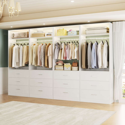 8FT (96 Inch) Closet Organizer System,Set of 4 - 12 Wood Drawers, 4 Hanging Rods & 4 Shelves