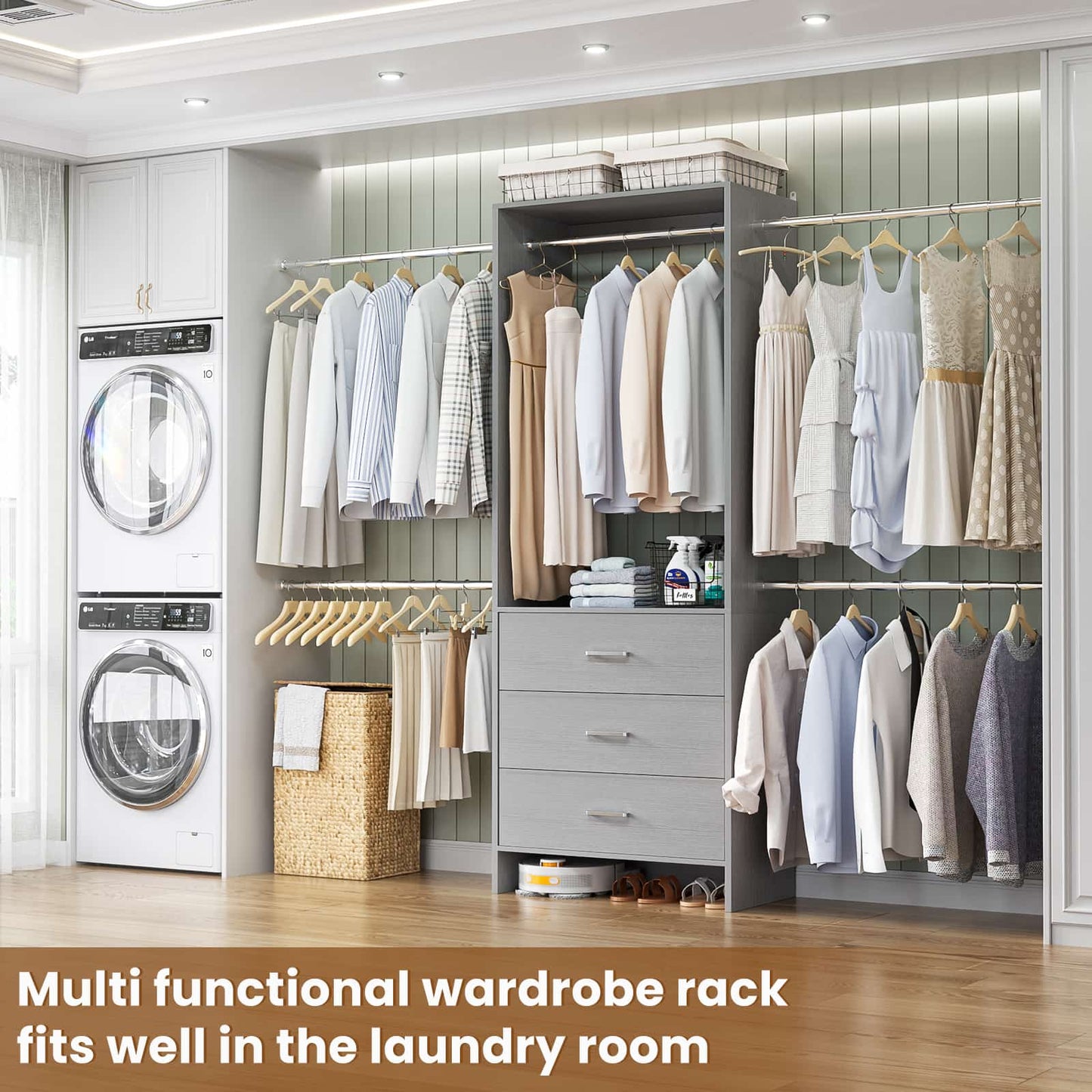 Closet System, Closet Organizer with 3 Wooden Drawers