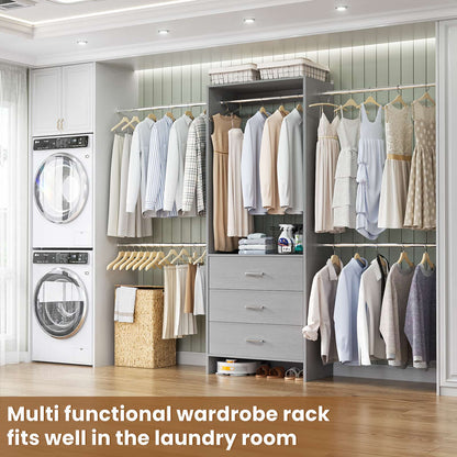 Closet System, Closet Organizer with 3 Wooden Drawers