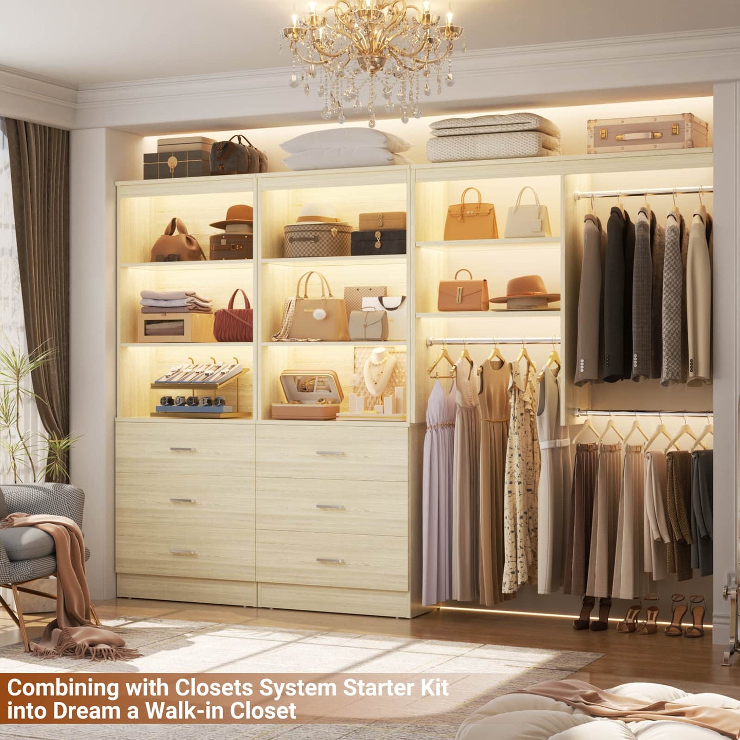 47.2" Closet Organizer System with 6 Wood Drawers