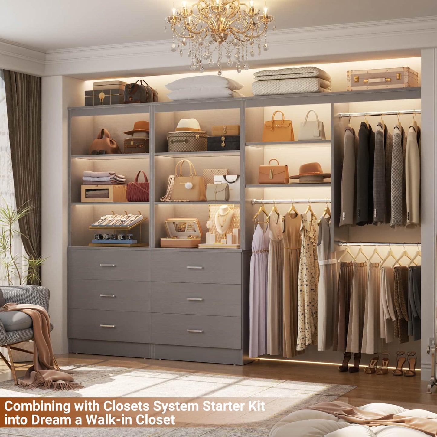 47.2" Closet Organizer System with 6 Wood Drawers