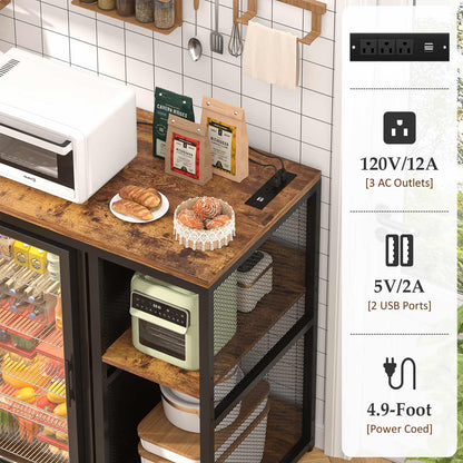 Mini Fridge Cabinet with Power Outlet, Coffee Bar Cabinet with Mini Fridge Space