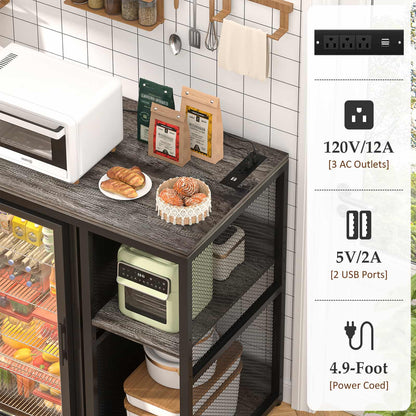 Mini Fridge Cabinet with Power Outlet, Coffee Bar Cabinet with Mini Fridge Space