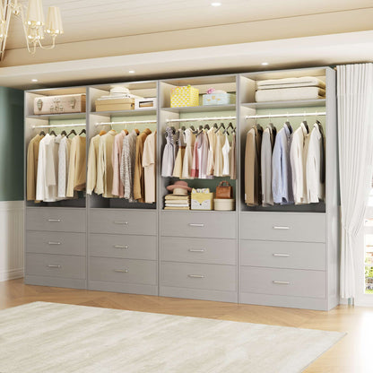 8FT (96 Inch) Closet Organizer System,Set of 4 - 12 Wood Drawers, 4 Hanging Rods & 4 Shelves