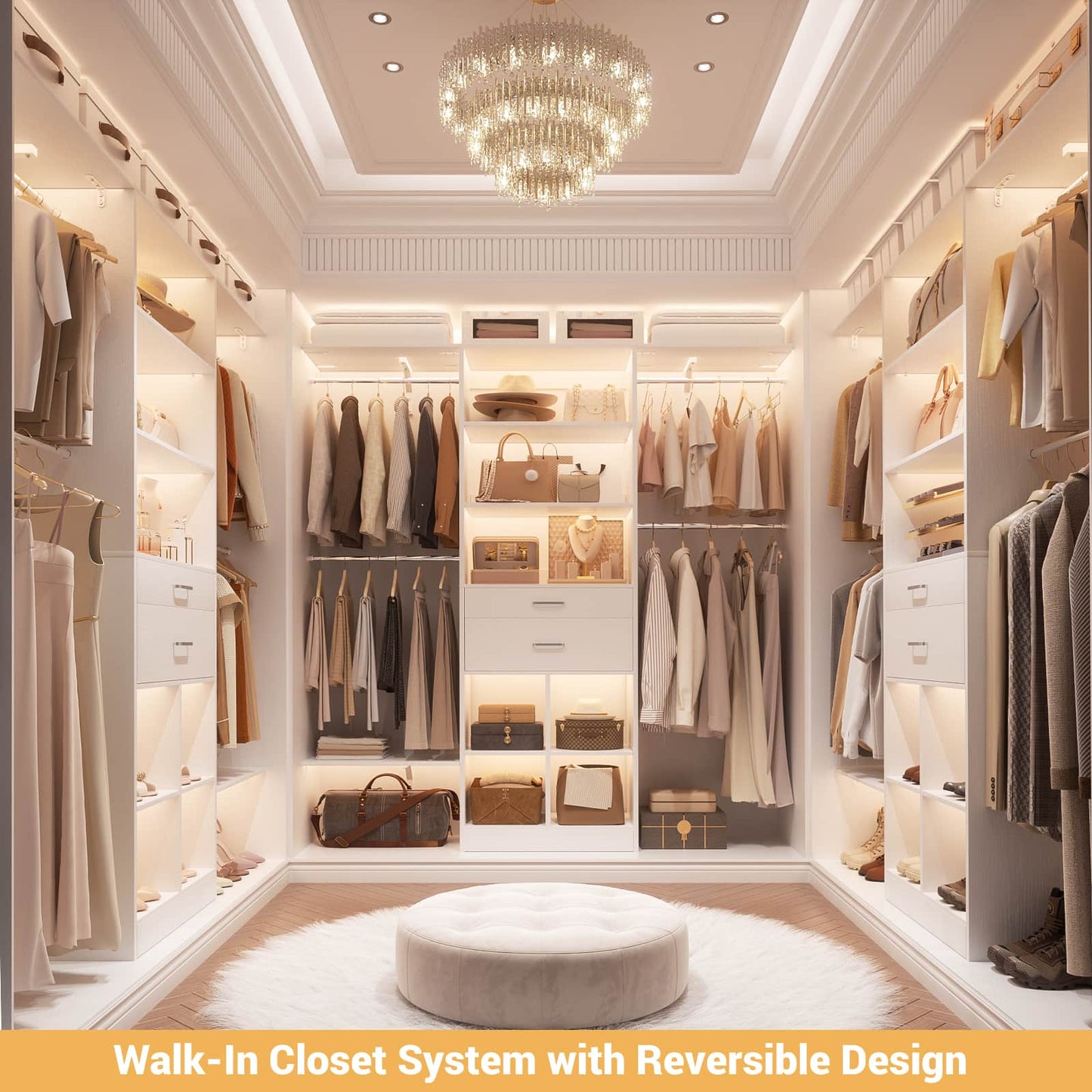 5FT Small Closet System, Baby Closet Organizer System with Wooden Drawers