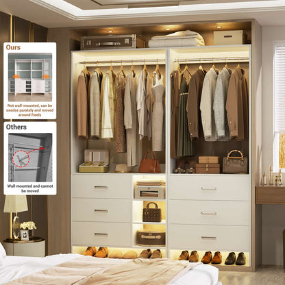 Closet System with 6 Drawers, 4.5ft Wood Closet Organizer System