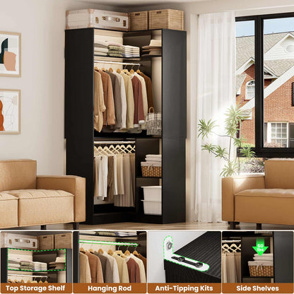 34’’ Corner Closet System with Shelves and Hanging Rods