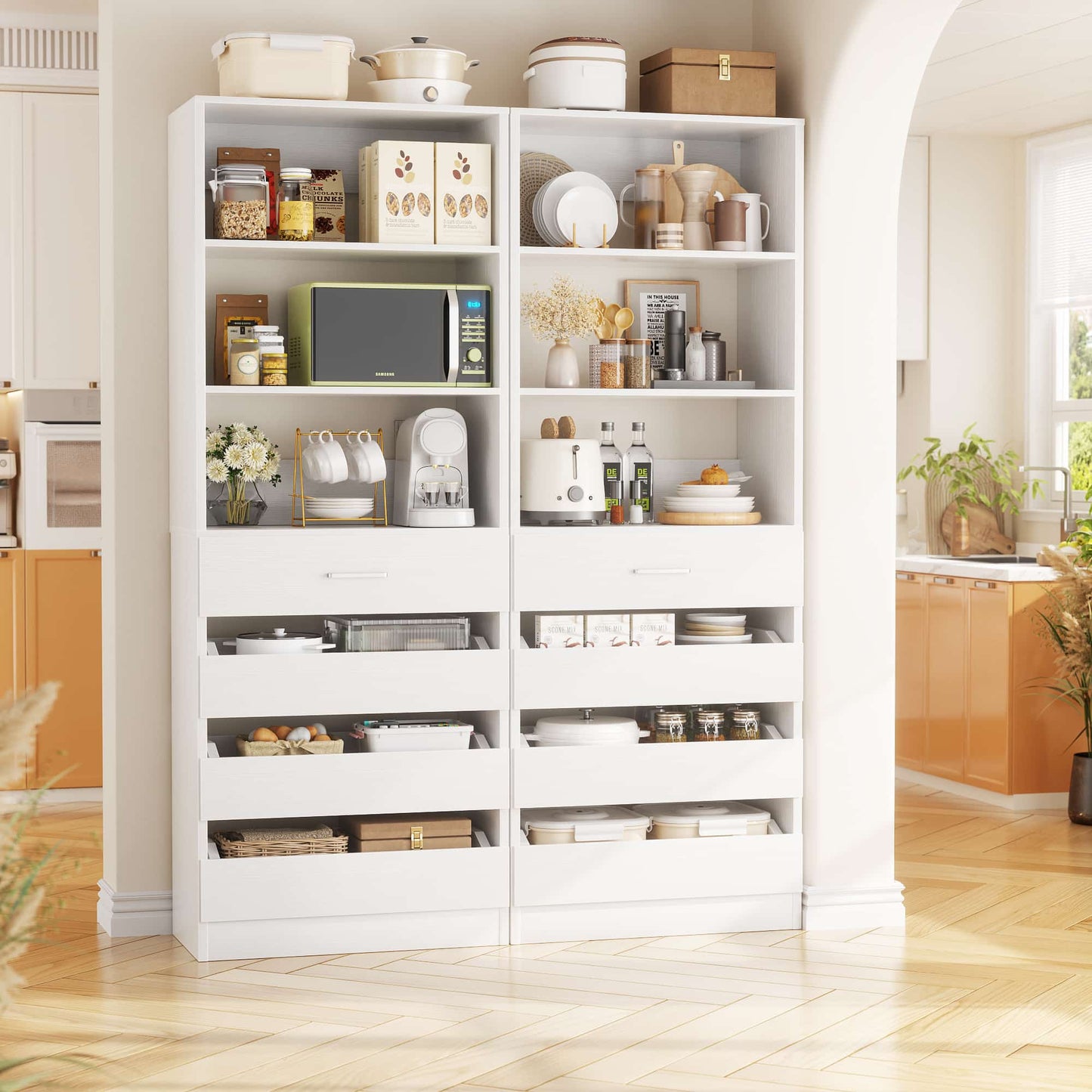 2-Pack Space-Saving Modular Armoire Wardrobe Closet System with 8 Drawers & Adjustable Shelves