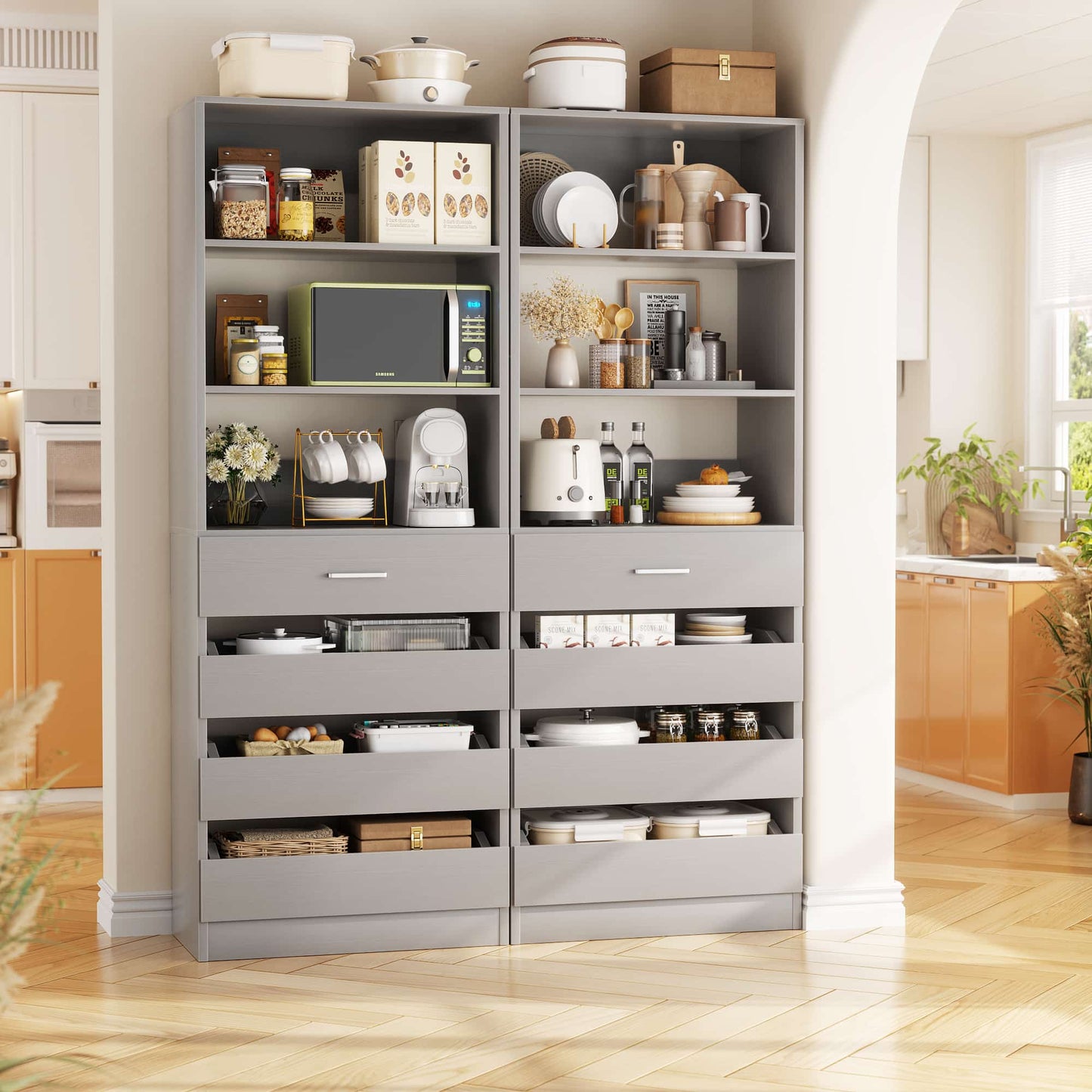 2-Pack Space-Saving Modular Armoire Wardrobe Closet System with 8 Drawers & Adjustable Shelves