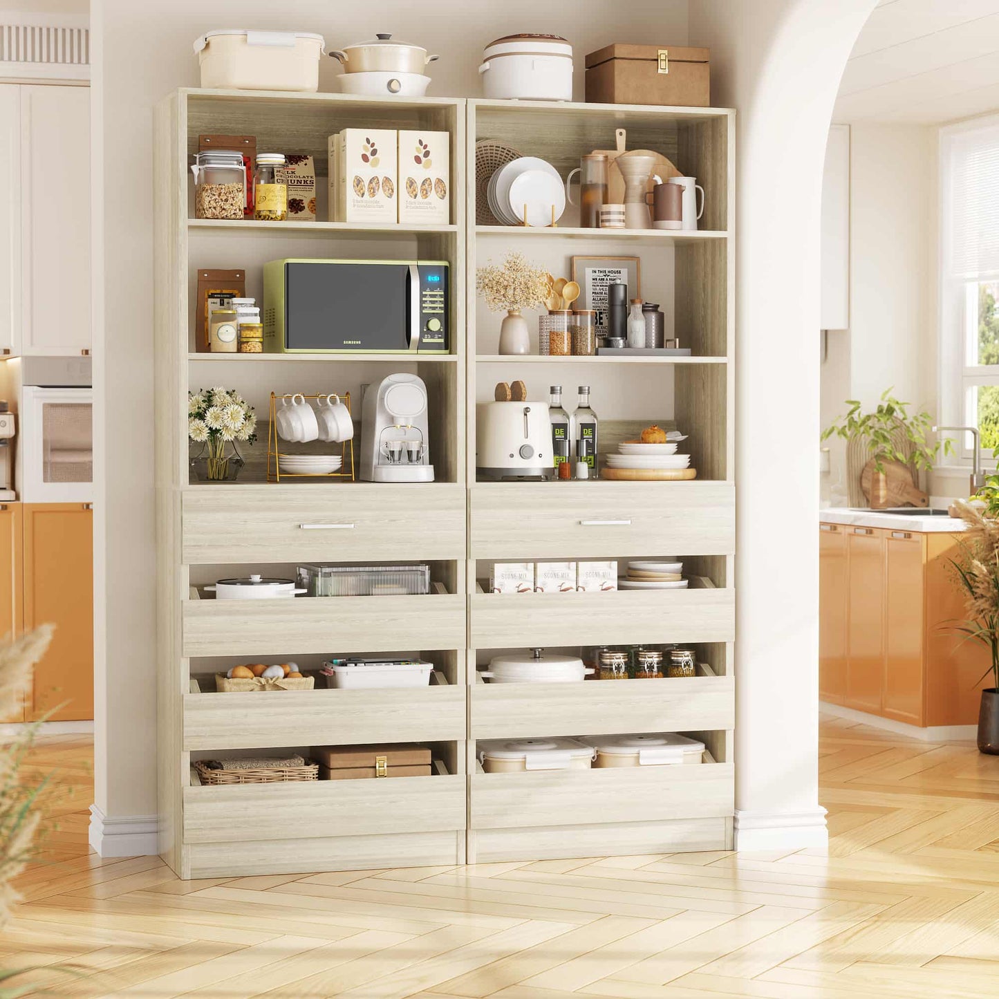 2-Pack Space-Saving Modular Armoire Wardrobe Closet System with 8 Drawers & Adjustable Shelves