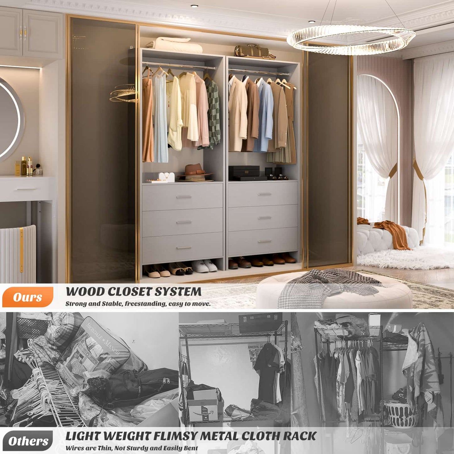 2FT Closet System with Wooden Drawers