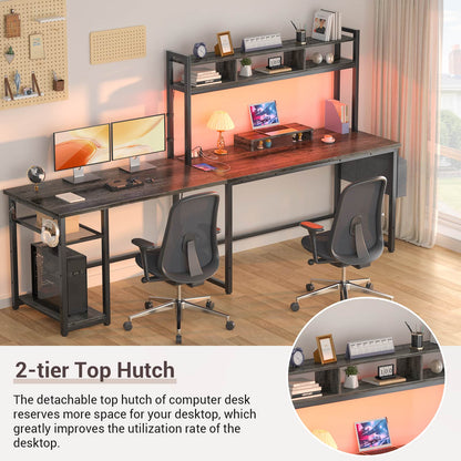 L Shaped Desk with Power Outlet, LED Strip, Storage Shelf