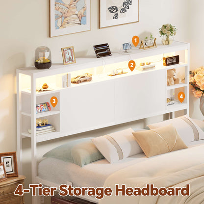 Queen Headboard with Storage, Headboards with Power Outlets and Smart LED Light, Sturdy Head Board for Queen Size Bed