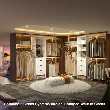 96‘’ W Closet System, Walk In Closet Organizer with 3 Shelving Towers