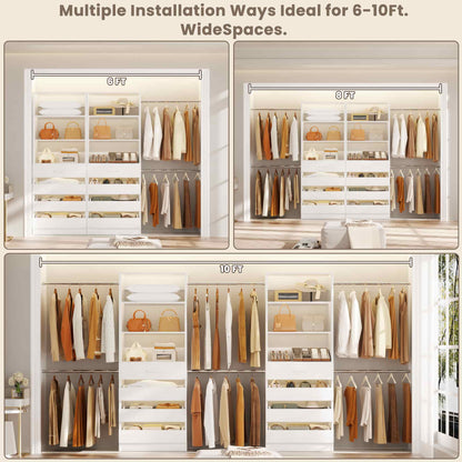 2-Pack Closet Organizer System: Dual 4-9Ft Adjustable Wardrobe Racks with 8 Wooden Drawers, Double Tower Storage, 8 Hanging Rods & Garment Racks ﻿