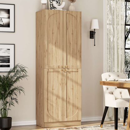 80" Kitchen Pantry, Extra Tall Arch Storage Cabinet with 4 Doors and Adjustable Shelves