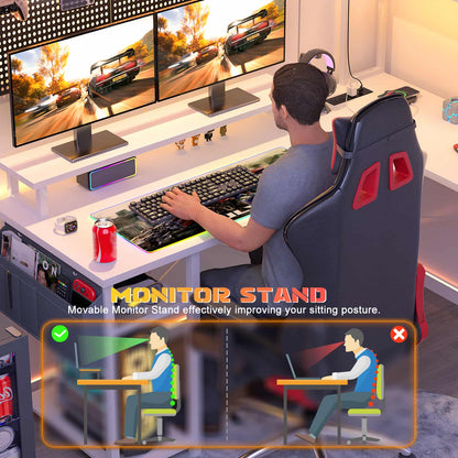 L Shaped Computer Desk with Power Outlets & LED Lights
