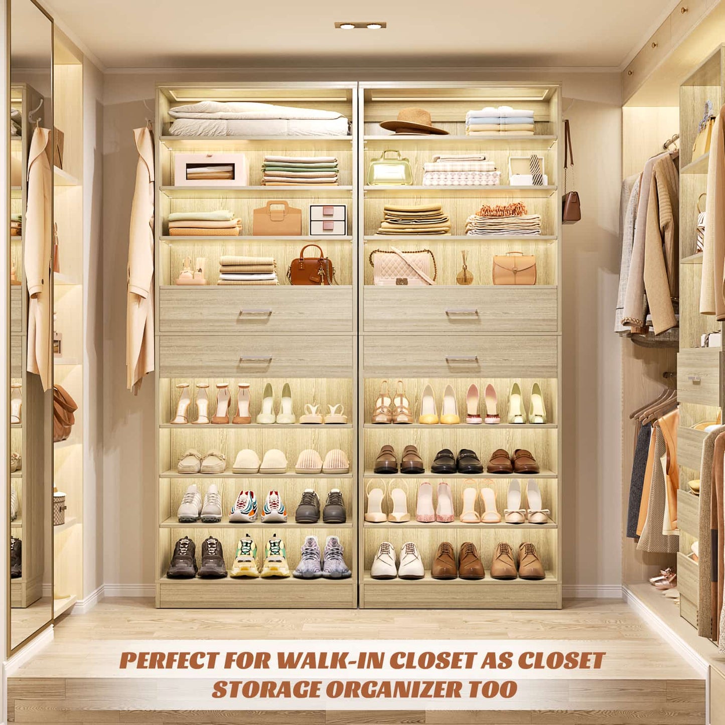 10-Tier Shoe Cabinet with 2 Drawers, 65cm Width Freestanding Closet Organizer